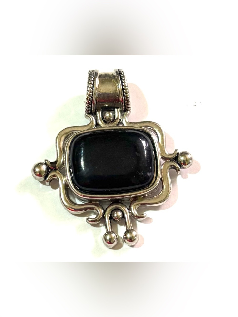 Vintage Silver Pendant with Black Onyx Cabochon